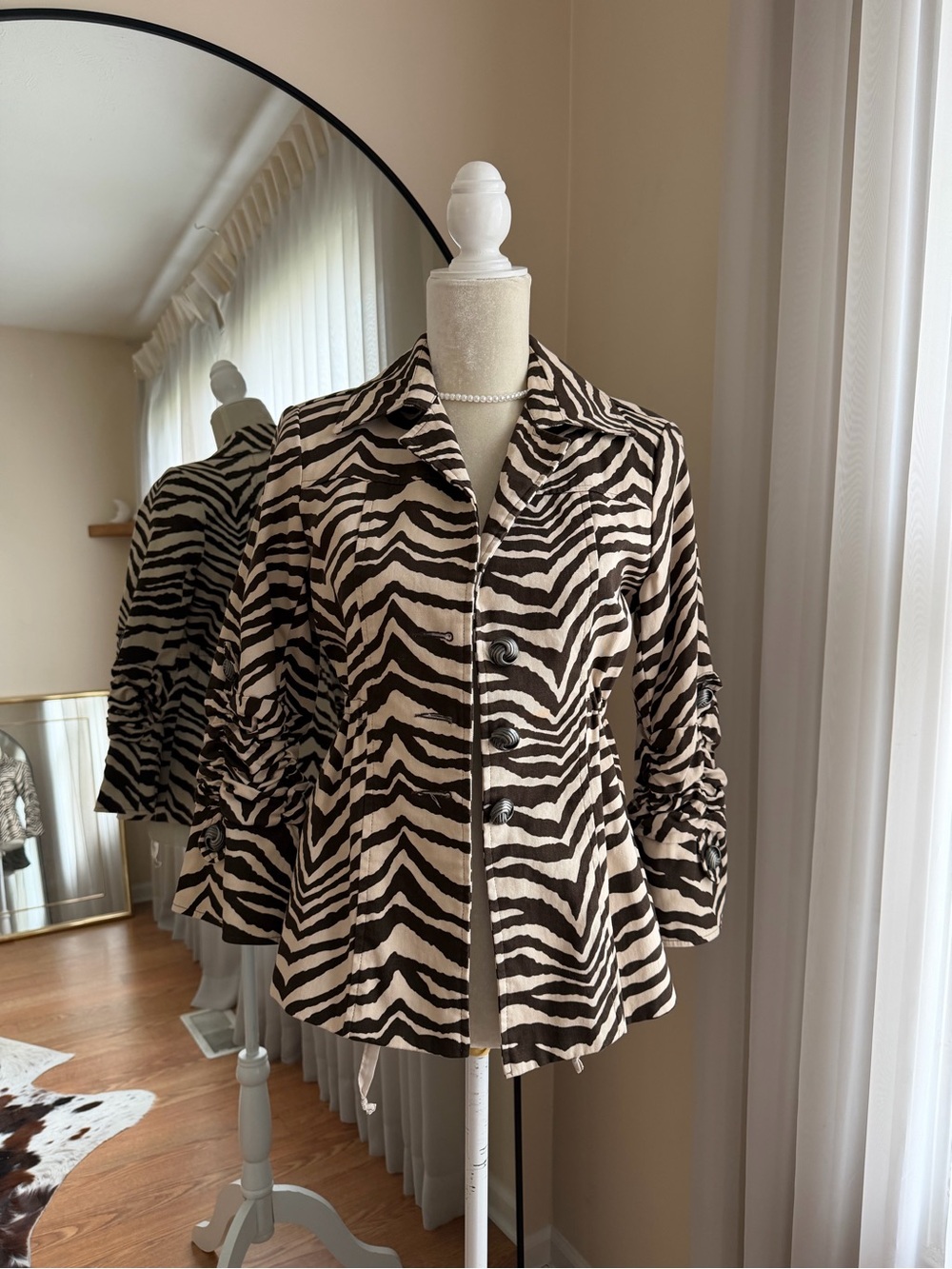 Transitions Vintage Zebra-Print Button Front Jacket Brown & Cream Size S